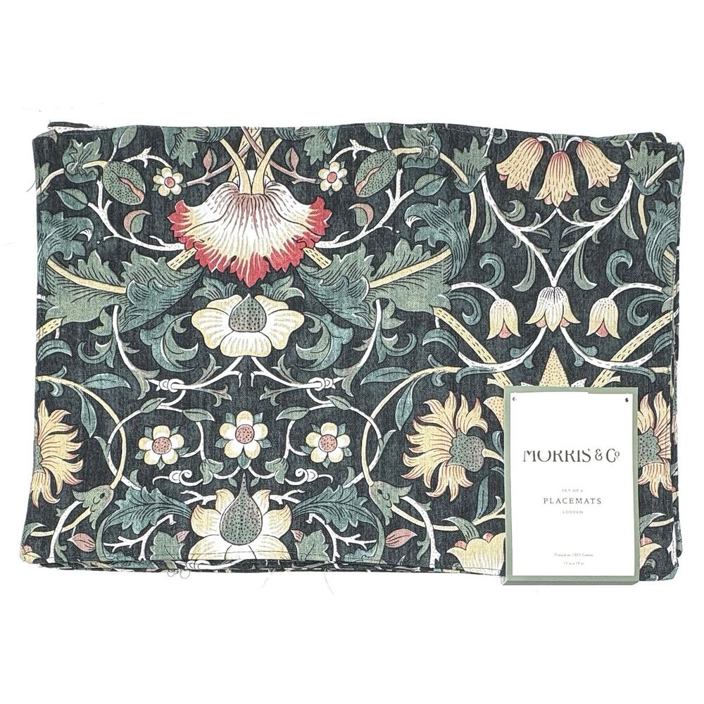 William Morris & Co Placemats Lodden 100% Cotton Fabric Dark Green 13x19” Set 4